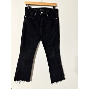 ZARA Black Cropped Kick Flare Jeans Raw Hem Women's Size 10